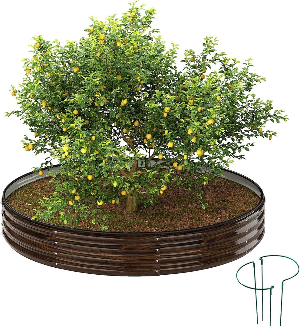 ZFHgarden Galvanized Metal Planter Round Raised Garden Bed Kit for Gardening Outdoor Grow Garden Box Raised Flower Bed Round Galvanized Planter Outdoor Brown 1PC