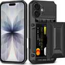 SAMONPOW for iPhone 17 Case Wallet with Card Holder [4 Cards] & Stand & Military-Grade Drop Protection Heavy Duty Shockproof Hidden Card Slot Wallet Phone Case for iPhone 17 for Women Men, Black