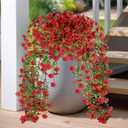 Evoio Artificial Hanging Flowers for Outdoors, 2 PCS Faux Silk Daisy Outdoor Flowers UV Resistant Fake Hanging Plant for Outside Planter Porch Patio Yard Garden Wedding Home Decorations (Red)