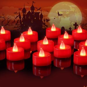 Raycare Red Tea Lights Battery Operated, 24 Pack Long Lasting Electric Votive Candles, Realistic Fake Flameless LED Tea Lights for Wedding Party Thanksgiving Christmas Halloween Decorations