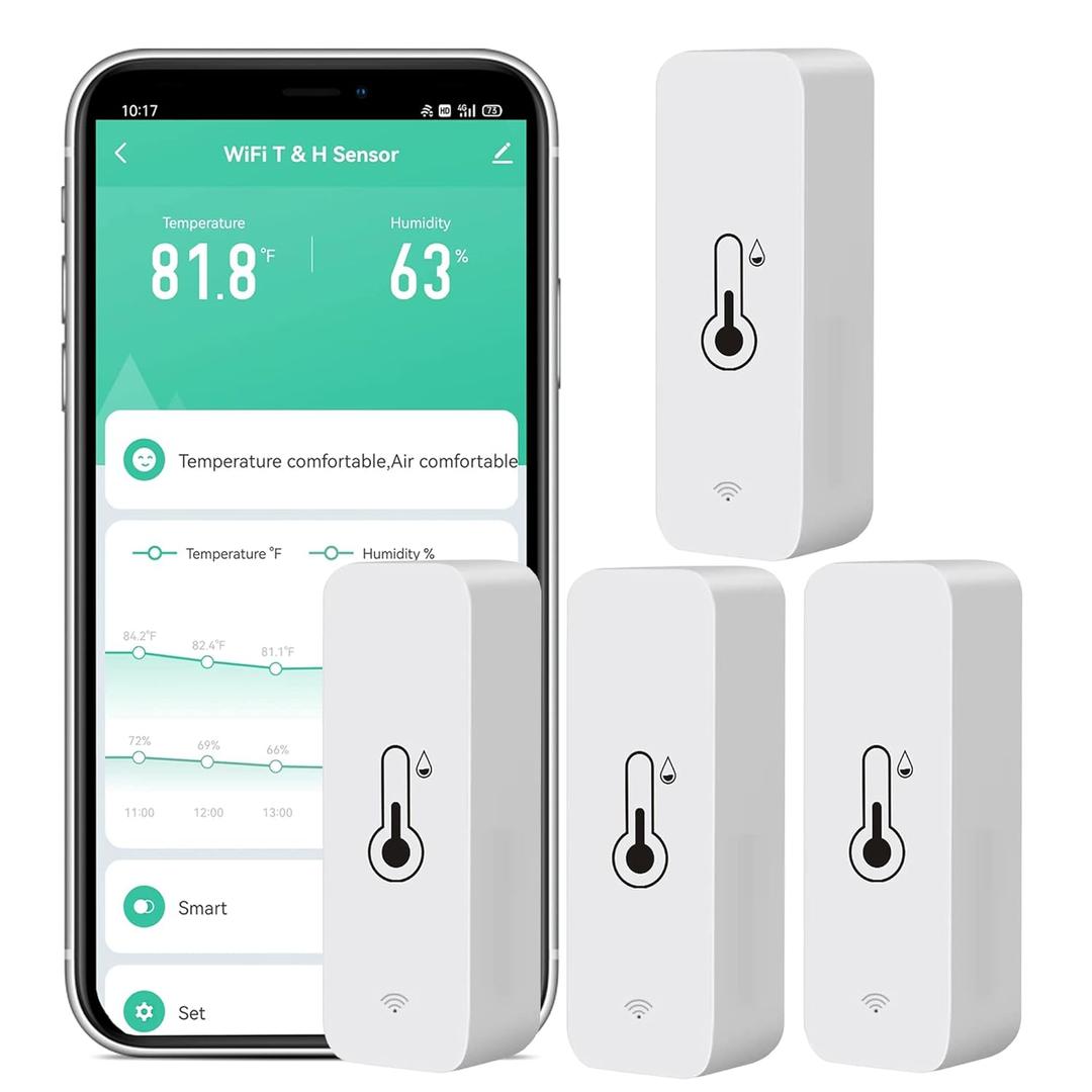 4-Pack WiFi Temperature Humidity Sensor: Wireless Temperature Humidity Monitor with App Alert, Free Data Storage Export, Smart Indoor Thermometer Hygrometer Compatible with Alexa Google Assistant