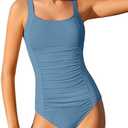 BAVEDER Girls Swimsuit One Piece Swimsuits Solid Ruched Bathing Suit for Girls Full Coverage Modest Padded Swimwear 9-16y