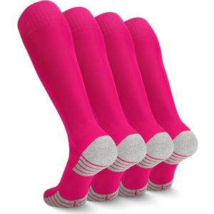 Ultrafun 4 Pairs Soccer Socks Men Youth Kids Cushioned Knee High Team Sports Football Socks (Pink, L)