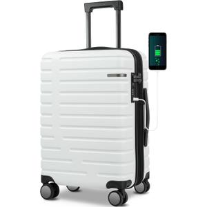 EMPSIGN Carry On Luggage with Spinner Wheels, Hard Shell Carry-On Expandable Suitcase 21x14x9 Airline Approved & Built-in TSA Lock, Durable Travel Rolling Suitcase, Carry-On 20-Inch, White