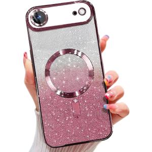 Misscase for iPhone Air Case Compatible with MagSafe,Built-in Camera Lens Protector Full Protection Soft TPU Anti-Scratch Magnetic Glitter Slim Case Cover for iPhone 17 Air 6.5 inch Pink