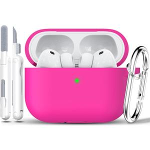 2 x RFUNGUANGO for AirPods Pro 3 Case 2025 with Cleaner Kit and Keychain, Soft Silicone Protective Cover for Apple AirPods Pro 3rd Generation Case, Support Wireless Charging, Rose Red