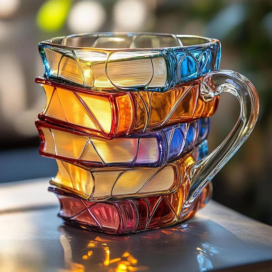 Painted Book Mug, Novelty 3d Painted Books Coffee Mug, Unique Colorful Resin Books Stack Coffee Cup, Collection Gifts For Readers Librarians Literature Lovers (#A)