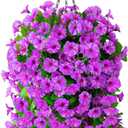INQCMY Artificial Flowers for Outdoor Spring Summer Decoration Faux Silk Morning Glory Fake Hanging Flowers UV Resistant Look Real for Home Porch (3Pcs Purple Ombre+1 Baske)