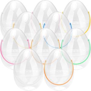 Giant Clear Easter Eggs Fillable Jumbo Plastic Easter Eggs Large Clear Easter Egg Empty for Easter (10 Pcs - Clear with Colorful Handle (10 Inch))