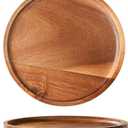 Wooden Acacia Plates of 2, 6Inch Round Wood Plates Acacia Wooden charcuterie boards Serving Tray for Dishes Snack Dessert