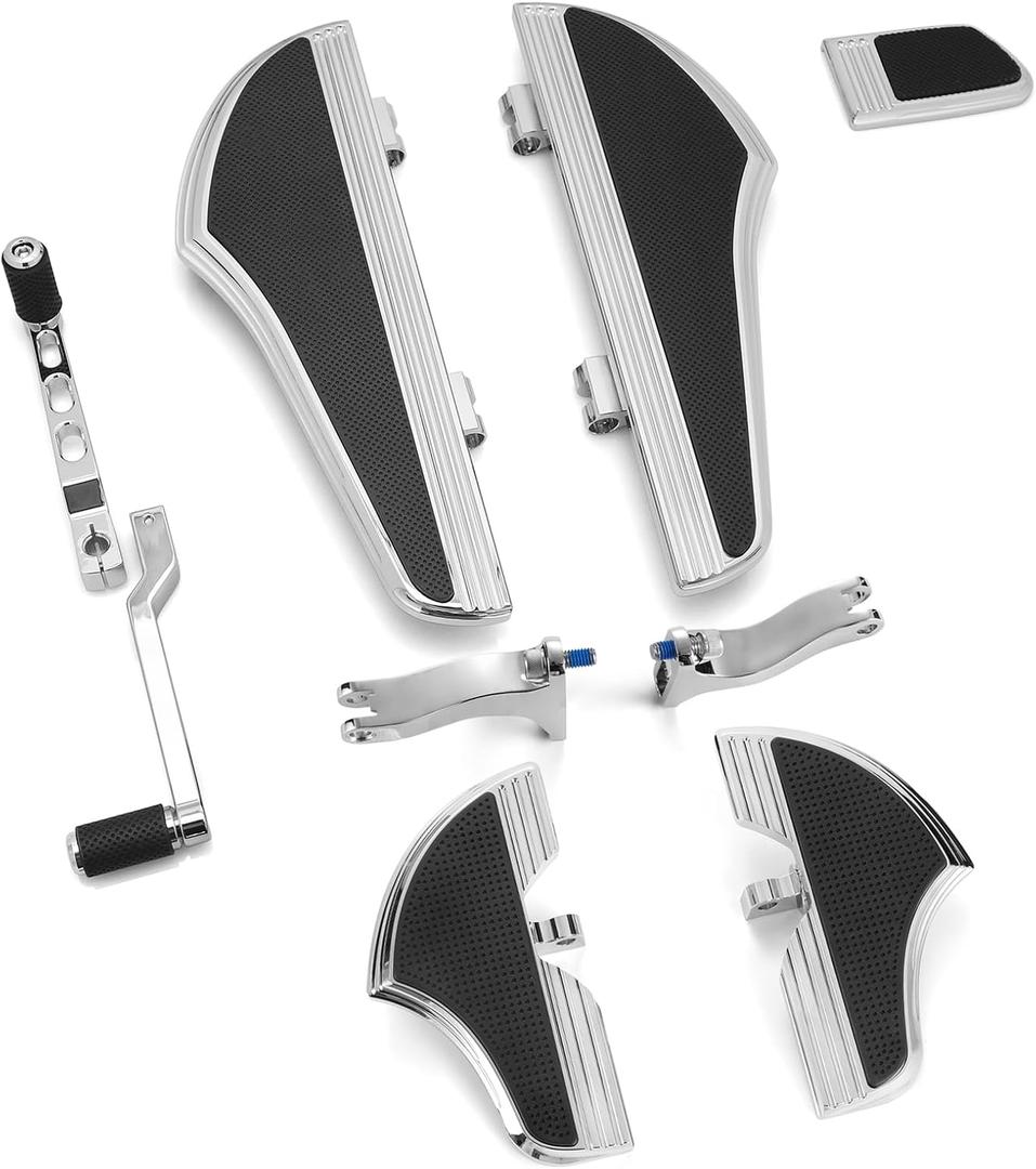 Defiance floorboards for Harley Touring street glide FLHX FLT FLHR FLHXS FLHTCUTG chromed rear footboards and Heel Toe Shift Levers (Chromed)