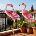 Natelf Pink Flamingo Yard Decorations, Metal Garden Statues and Sculptures, Standing Bird Lawn Ornaments for Patio Backyard Pond Decorations Set of 2, 12.01 Inches