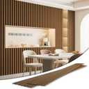 Art3d 4-Pack Glue-On Six-Grid Wainscoting Panel for Interior Wall Decor - 104 x 12 Inch Polystyrene Ultralight Slim Slat Wall Panels for Living Room Bedroom, Rosewood