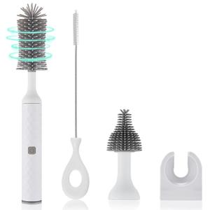 Electric Baby Bottle Brush Set, Multi-Purpose Cleaner Brushes,360high-Speed Rotation Cleaning,1500mAh,Waterproof IPX65,Perfect Baby Bottle Brushes,White