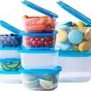 Premium Attached Food Storage Containers, Permanently Attached Plastic Lid, Never Lose & Space Saving Organization (10 Pack)