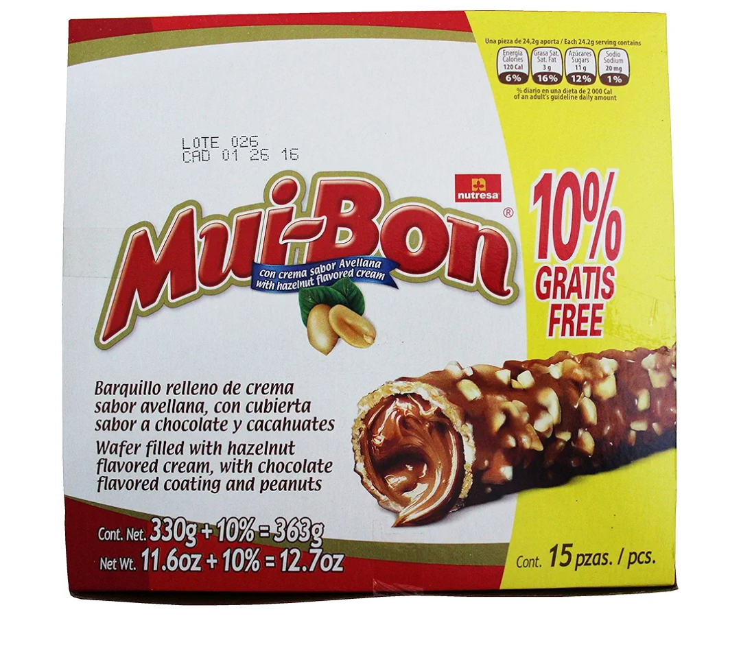 Nutresa MuiBon Chocolate and Peanuts Covered Wafer with Hazzelnut Cream Filling, 15 Pieces BB Nov 2025 Nutresa MuiBon Chocolate and Peanuts Covered Wafer with Hazzelnut Cream Filling, 15 Pieces BB Nov 2025