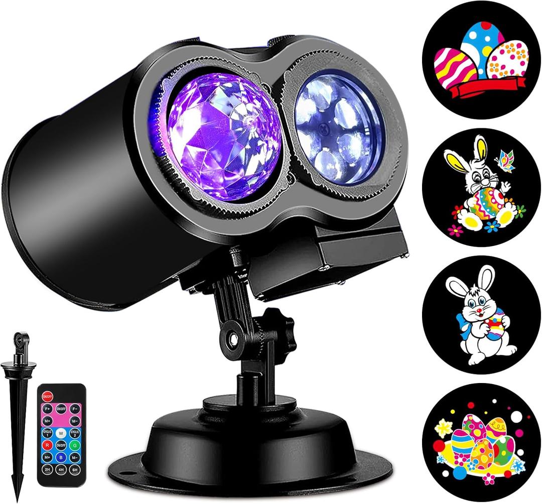 Brighter Easter Decorations Outdoor Lights, 2026 Upgraded Holiday Projectors with 19 HD Replaceable Slides (Ocean Wave & Patterns), Weatherproof Easter Projector Light Show