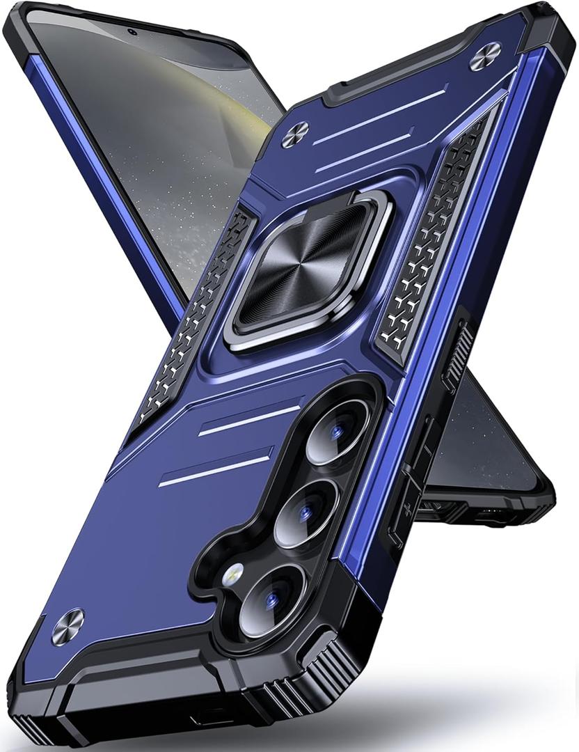 DASFOND Galaxy S24 Case, Military Grade Shockproof Protective Phone Case Cover with Enhanced Metal Ring Kickstand [Support Magnet Mount] Compatible with Samsung Galaxy S24, Blue