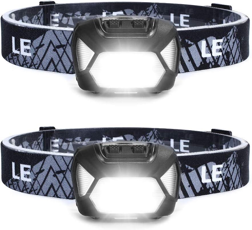 Lepro 320015 Battery Powered Headlamp - 1300Lux Super Bright LED Head Lamp with Red Light, IPX4 Waterproof Headlights for Outdoor Camping, Hiking, Hunting, Power Outages, Emergency, Hurricane, 2 Pack (Black)