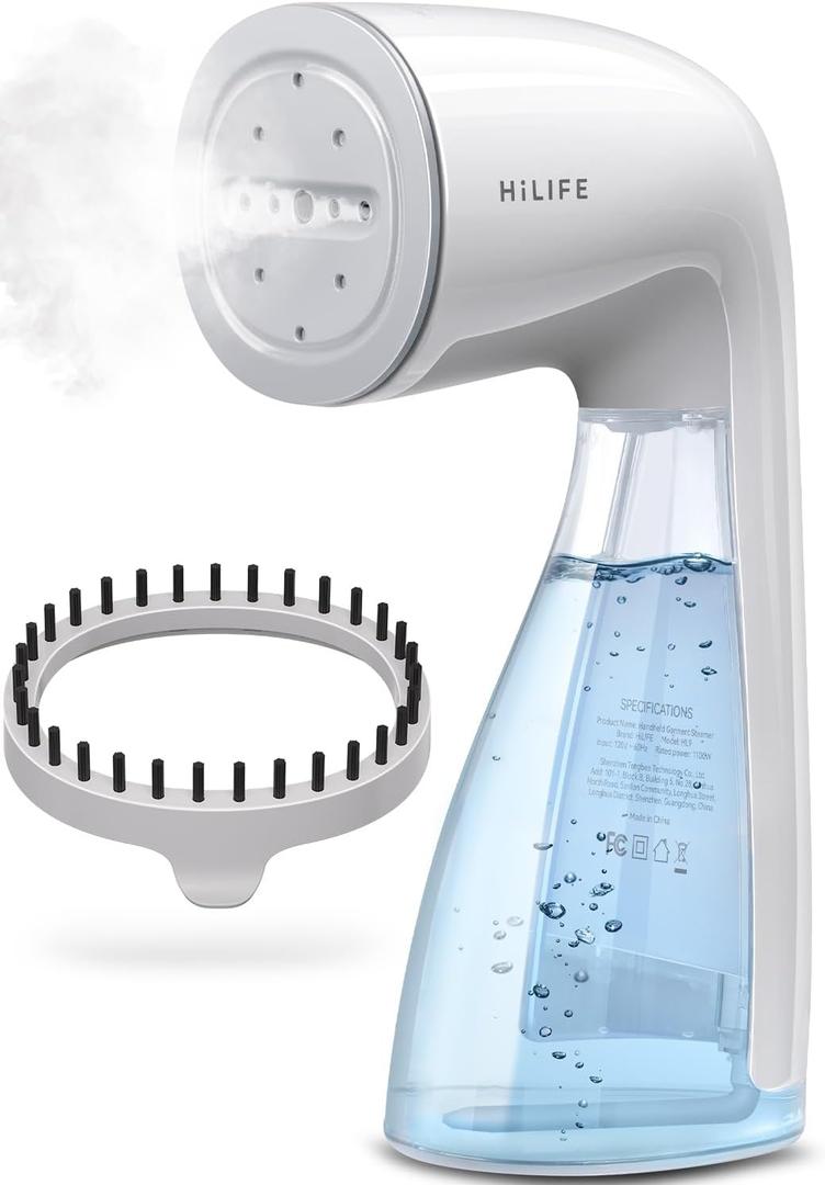 HiLIFE Steamer for Clothes, Handheld Clothes Steamer with Large 300ml Tank, 1100W Clothing Steamer, Fabric Wrinkle Remover, Portable & Compact Travel Size Garment Steamer ONLY FOR 120V (White) (A-White)