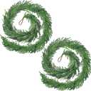 2PCS Christmas Norfolk Pine Garland,6 ft Artificial Green Garland Holiday Decoration Outdoor Indoor for Stairs Railing Fireplace
