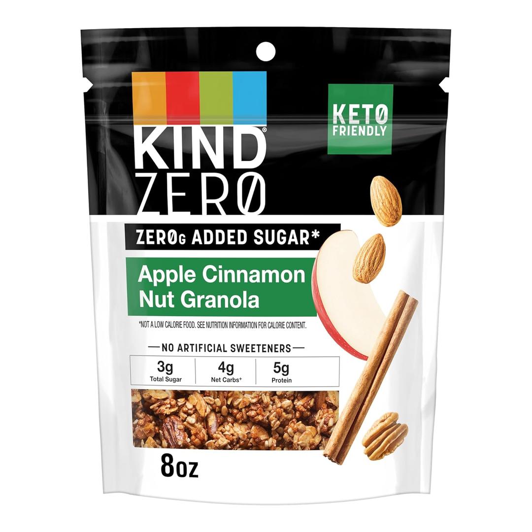 KIND Zero Added Sugar Granola, Apple Cinnamon Nut, Healthy Snacks, Good Source of Fiber, Gluten Free, Low Sugar, 5g Protein, 5 Count (EXP 07/17/26)