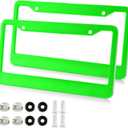 Kigai Plain Neon Green Solid Color License Plate Frames 2PCS Car License Plate Holder with Screw Caps Set Automotive Parts Decoration for US Vehicles