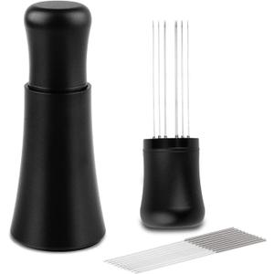 WDT tool, Espresso Distribution tools, 10 x 0.35mm 304 Stainless Steel Needles Installed with 10 Extra needles for Espresso Stirrer Replacement, Aluminum Alloy Handle with Stand (Matte black)