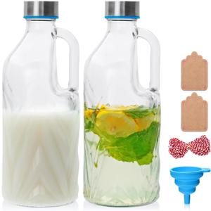 2 Pack 36oz Clear Glass Pitchers with Lids and Handles, Coffee Carafe Beverage Serveware, Water Jug for Making Tea and Juice