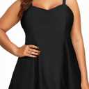 Aleumdr Women Plus Size One Piece Swimsuit Swim Dress Tummy Control Bathing Suit Athletic Swimdress Build in Shorts with Pockets Black Large 0X