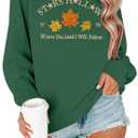 MYHALF Crewneck Sweatshirt for Women Fall Leaf Graphic Sweatshirts Vacation Long Sleeve Drop Shoulder Pullover (Large, Green)