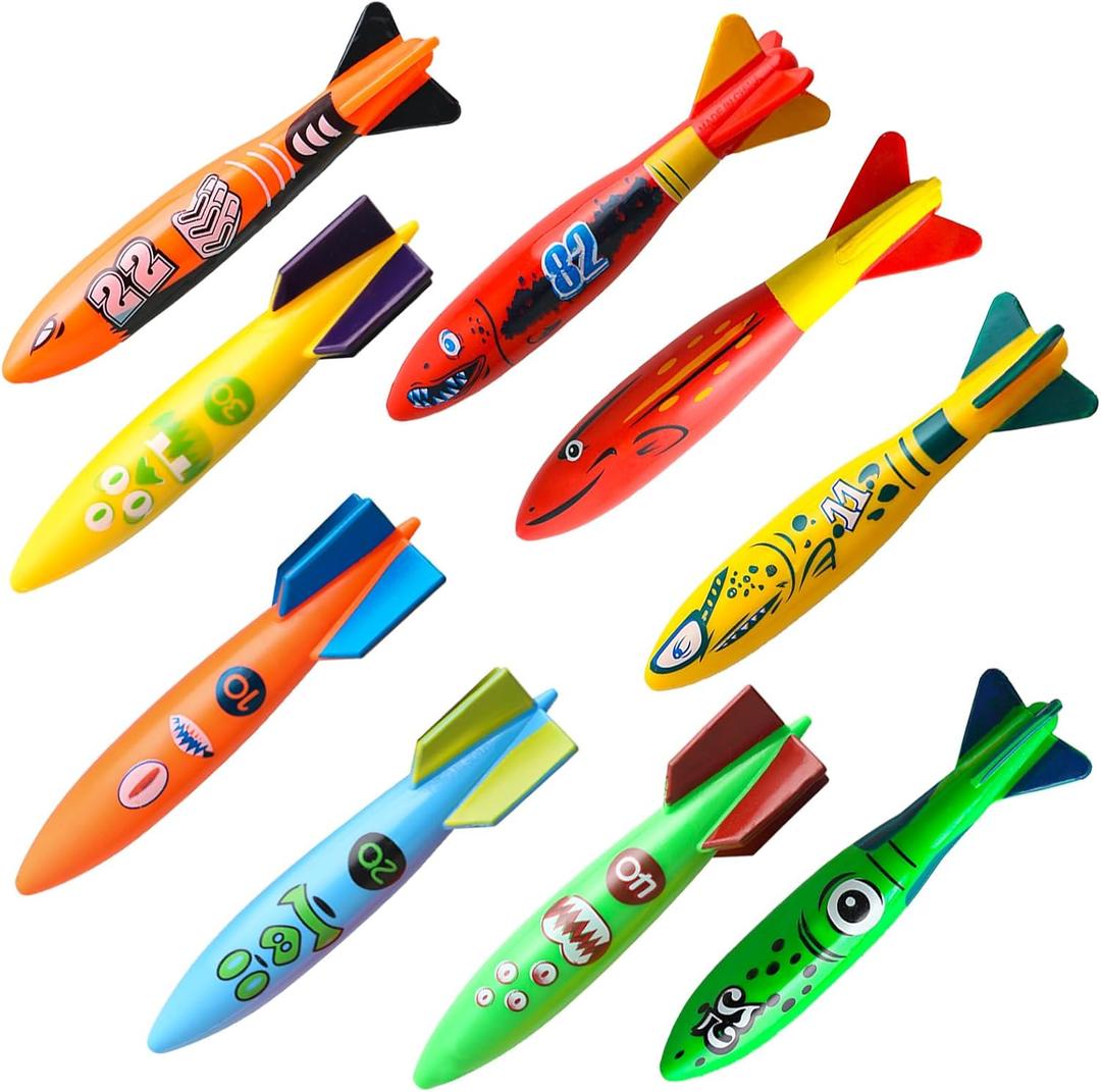 Dive Rings Pool Toys Adults, 9 Pcs Diving Pool Toy for Kids Ages 4-8, Shark Torpedo Dive Set, Octopus Toddler Water Fun Toys, Summer Essentials Underwater Swimming Throwing Gifts for Boys & Girls (Multicolor)