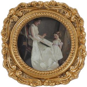 Vintage Picture Frames 3x3 Round Gold - Antique Ornate Small Picture Frames with Hooks and Easel Stand Wallet Size Victorian Decor for Gallery Wall and Tabletop