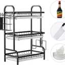 KUK 3 Tier Dish Drying Rack, Stainless Steel Over The Sink Dish with Drain Tray, Kitchen Dishes Drying Racks, Dish Racks for Kitchen Counter Storage (Black)