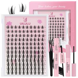 Uilulu Lash Clusters kit 10-16mm DIY Lash Extension Kit 120 D Curl Manga Lash Clusters 0.07D Wispy Individual Lashes Clusters False Eyelashes Eye Lash Kits At Home Lash Extensions Kit