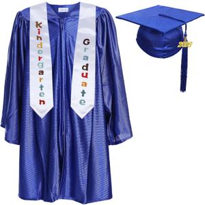 Newrara Kindergarten Graduation Cap and Gown Stole Package for Kids (33, Royal Blue)