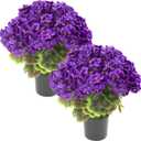 lovemoon 2Set Geranium Potted Artificial Flowers,Fake Geranium Plants for Outdoor Home Dcor Office Tables Porch Garden Decor (2, Purple)