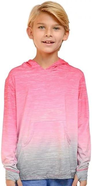 INGEAR Boys' Rash Guard Long Sleeve UPF 50+ UV Protection Swim Shirt, Hooded Sun Shirt, Quick Dry Fishing Shirt for Kids, X-Small, Pink Paradise