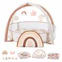 Crisschirs 6-in-1 XL Large Baby Gym & Ball Pit, Play Mat & Play Gym, Combination Baby Activity Gym with Milestone Cards for Sensory Exploration and Motor Skill Development, Balls are not Included (Brown)