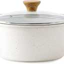 SENSARTE Ceramic Nonstick Stock Pot with Lid, 4.5 Quart Induction Cooking Pot with Tempered Glass Lid, Stew Pot for Soup and Oatmeal, Pasta Casserole, PFOA PFAS PTFE Free, White