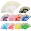 EOSAU Handheld Chinese Folding Fan Hand Fans for Women Foldable Bulk for Party Wedding Church Dancing (10 Mixed Colors)