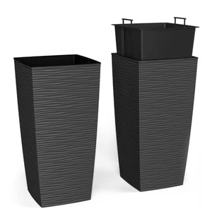 14 in. x 14 in. x 27.5 in. EverGreen Dark Gray M-Resin Indoor/Outdoor Planter w/Built-In Drainage, Duo Set, XL (2-Piece) 