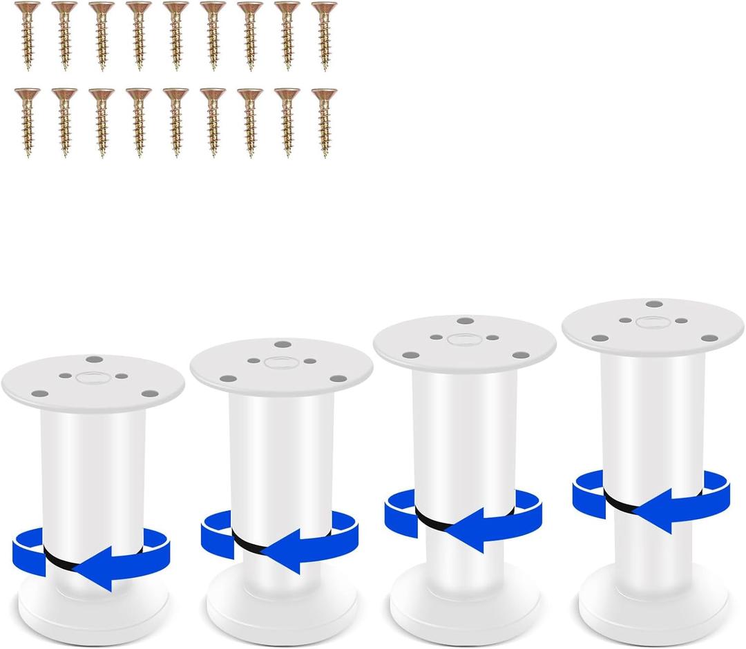 4 PCS Adjustable Height Bed Support Legs [with Screws] 3.15-4.72 inch for Bed Frame/Bed Center Slat, Heavy Duty Furniture Replacement Legs for Sofa/Cabinet/Couch/Dresser/Table (White)