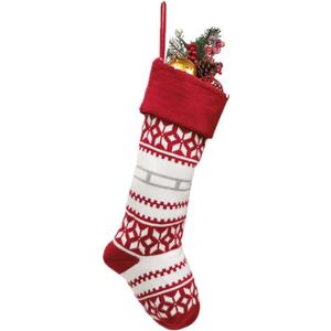 18inches Christmas Stockings, Knitted Holiday Socks, Large Xmas Decoration with Classic Patterns, Hanging Fireplace Mantel Ornament (1, G)