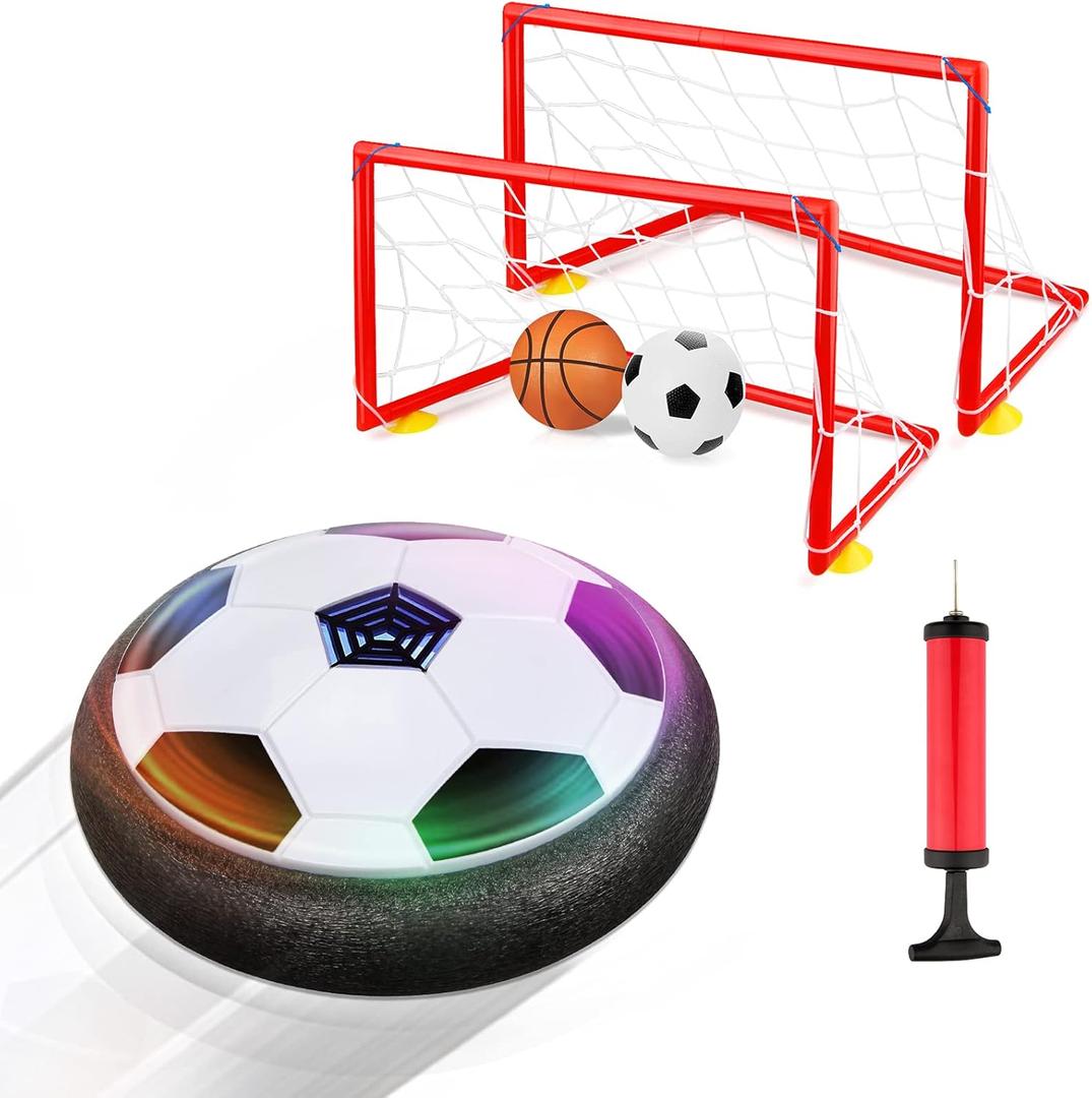 Growsland Boy Toys Hover Soccer Ball with 2 Goals, Indoor Soccer Gifts for Boys, LED Soccer Ball with Foam Bumper Inflatable Soccer Toys for 3 4 5 6 7 8 9 10+ Years Old Girls Boys