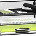 DALTACK 3 Tier Paper Organizer with Handle, Mesh Metal Desk Organizer with Sliding Paper Trays for Letter/A4 Paper, Mail, Bills & Folders, Black