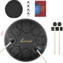 Steel Tongue Drum, 6 Inch 8 Notes Tongue Drum with Bag, Drumsticks, Mallet Holder, Finger Picks and Music Book, Handpan Drum for Early Musical Education Zen Meditation Yoga (Black)