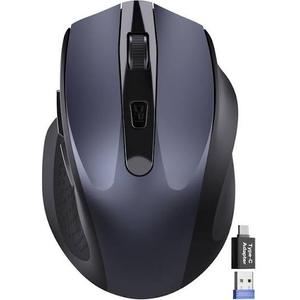 Wireless Mouse for Laptop, 2.4GHz Computer Mouse with USB-A Port &USB-C Adapter, Cordless Office Mice with 6 Buttons & 3 Level DPI for Small to Medium Hands, Work with PC, Desktop, Tablet - M21