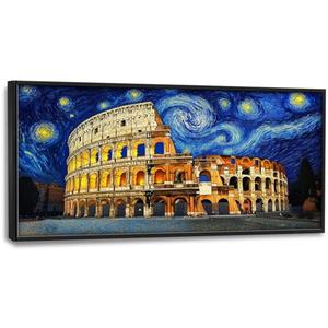 Large Italy Wall Art, Oversized Starry Night Colosseum Pictures Wall Decor, Extra Ancient Rome City Canvas Prints Painting, Framed Artwork for Living Room Bedroom Office Bathroom Corridor 60"x 30"