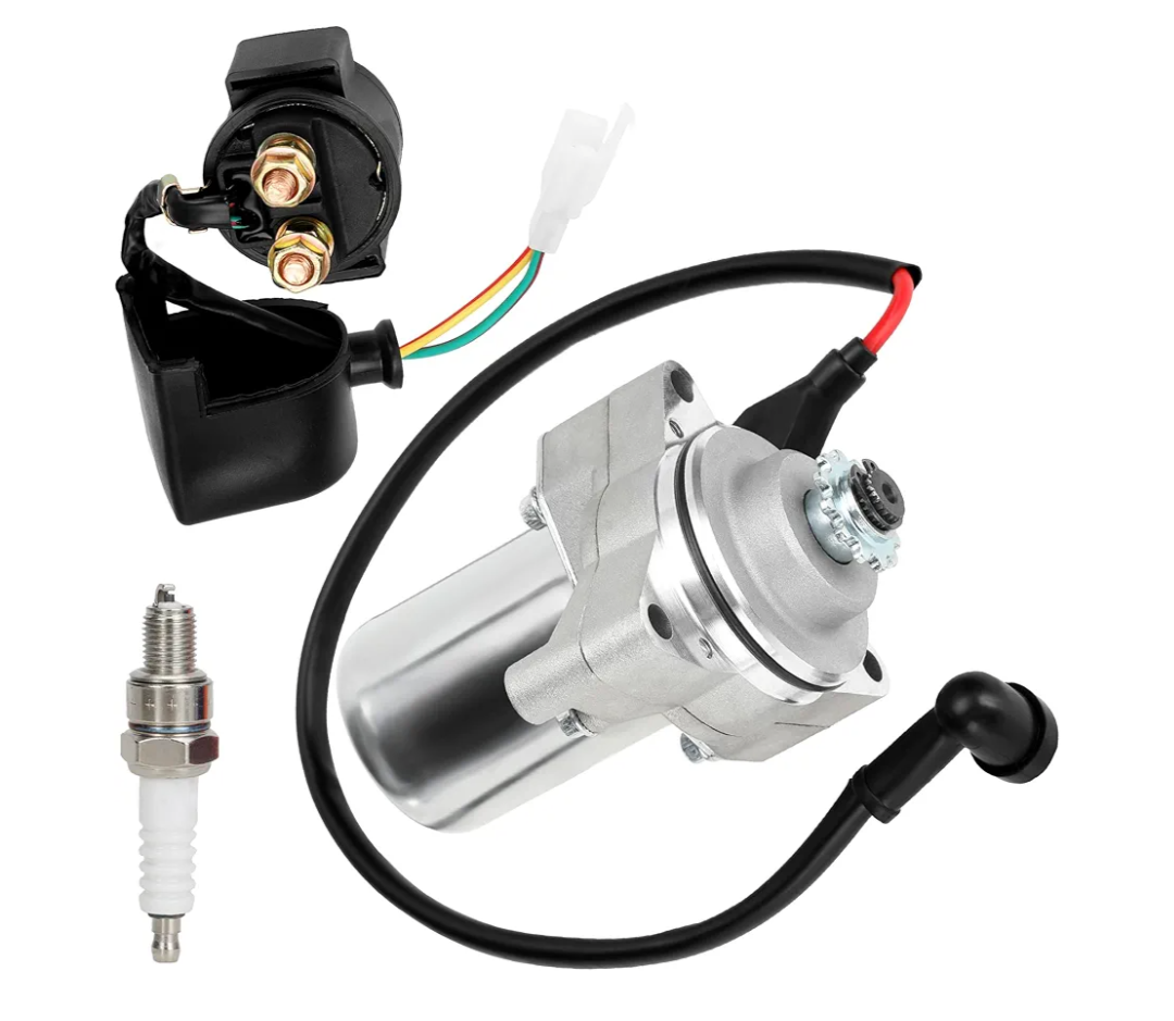 GREHUA 3 Bolt Starter Motor & Solenoid Relay Compatible with Tao tao Coolster 125cc 110cc 50cc Coleman Kazuma Baja Vitacci 4 Wheeler Quad Chinese ATV Parts Sandrail Roketa SSR Lifan Go Kart Pit Bike